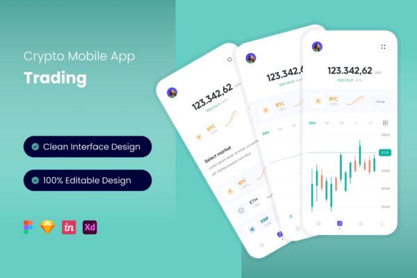 股市交易App页面设计模板 Trading – Crypto Mobile App