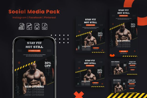 锻炼健身社交广告图设计模板套装 Fitness – Social Media Pack