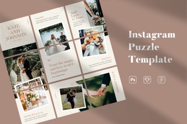 浪漫婚礼Instagram九宫格拼图模板 Instagram Puzzle
