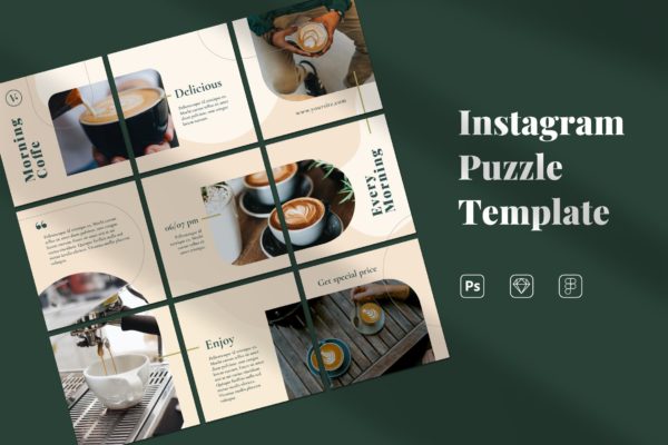 咖啡店Instagram九宫格拼图模板 Instagram Puzzle