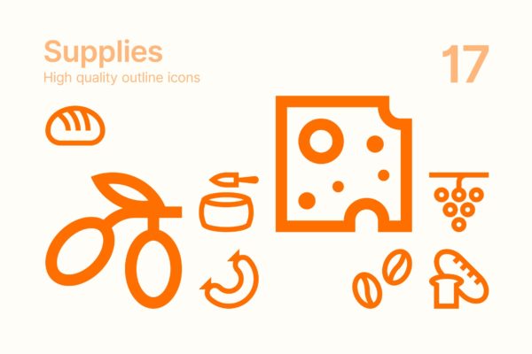 轮廓食品图标矢量集合 Food Supplies Icons