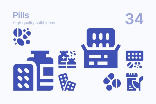 纯色药丸图标矢量集合 Pills Icons