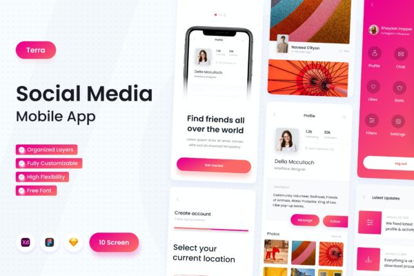 社交媒体App移动应用UI设计套件 Terra – Social Media App Mobile App