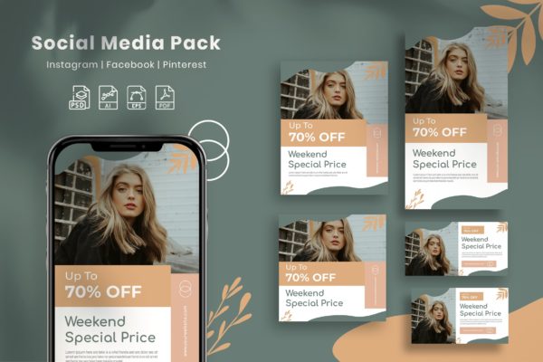 时尚特价社交广告图设计模板套装 Fashion Special Price – Social Media Pack