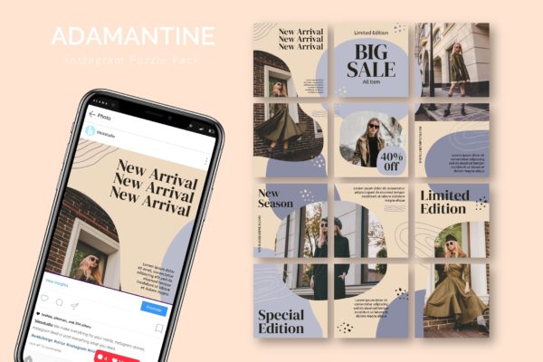 服装大促广告Instagram十二宫格拼图模板 Adamantine – Instagram Puzzle Template