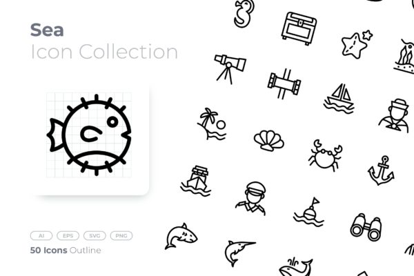 轮廓风格海洋图标矢量素材 Sea Outline Icon