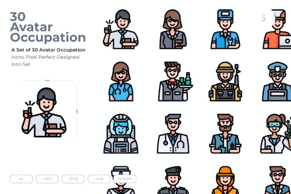 30个人物职业头像矢量图标 30 Avatar Occupation  Icons