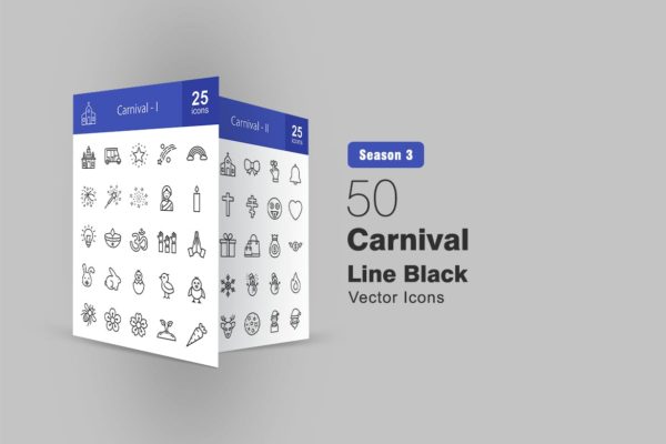 50个嘉年华线条图标 50 Carnival Line Icons