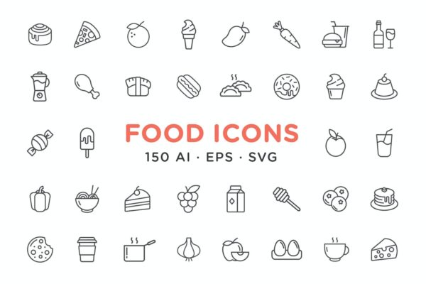 极简主义美食矢量线条图标 Minimalist Food Icons