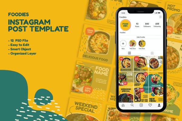 食品美食分享Instagram帖子模板 Foodies – Instagram Post Template