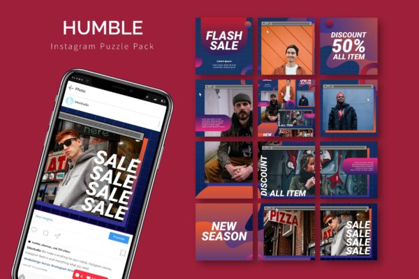 男装促销Instagram十二宫格拼图模板 Humble – Instagram Puzzle Template
