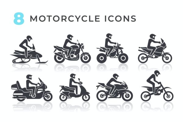 8个摩托车黑白图标 8 Motorcycle Vehicles Black and White Icons