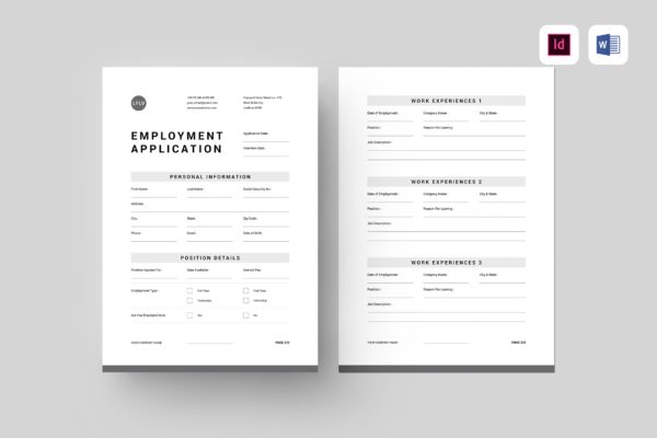 就业申请简历设计模板 Employment Application | MS Word & Indesign