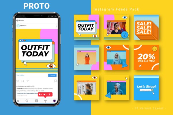 活力多彩Instagram信息流贴图设计模板 Proto – Instagram Feed Pack