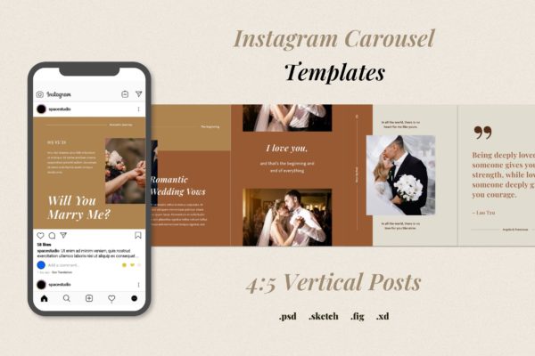浪漫婚礼和订婚主题Instagram帖子轮播图模板 instagram carousel