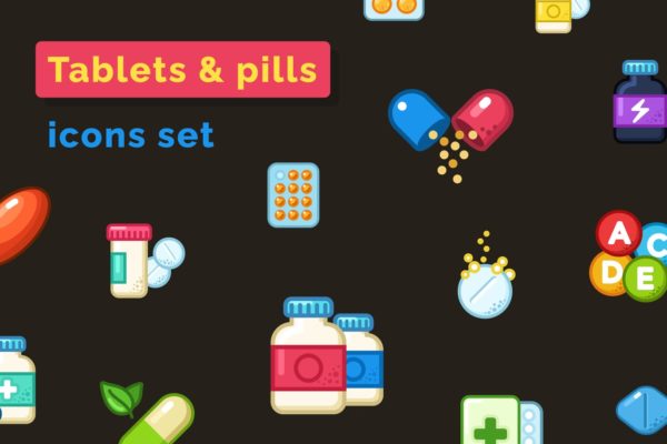药丸和药片矢量图标集 Pills & Tablets Icons Set