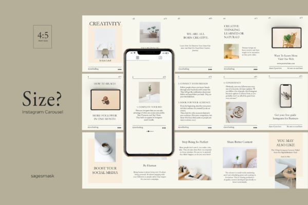 纯色简约Instagram轮播图模板 Size Instagram Carousel
