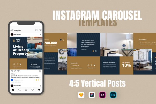 房产&家居生活Instagram帖子轮播图模板 Instagram Creative