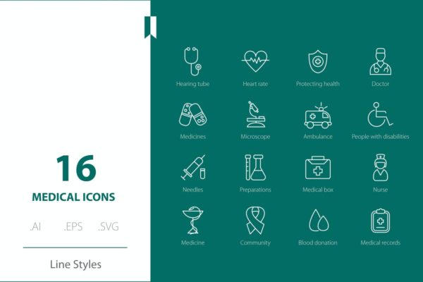 线条风格矢量医学图标素材 Medical Icon Line Styles
