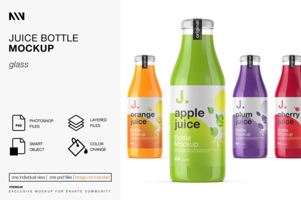 饮料果汁瓶标签包装设计样机素材 Juice Bottle Mockup