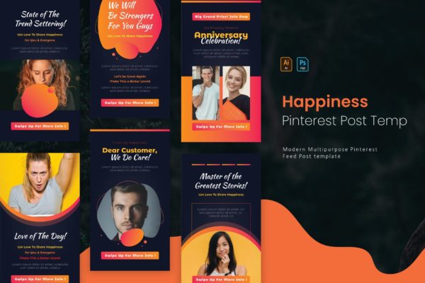 社交分享Pinterest帖子设计模板 Share Happines | Pinterest Post Template