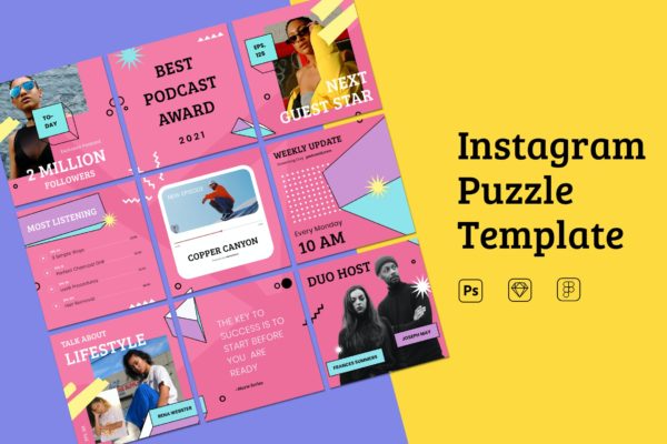 播客主题Instagram九宫格拼图模板 Instagram Puzzle