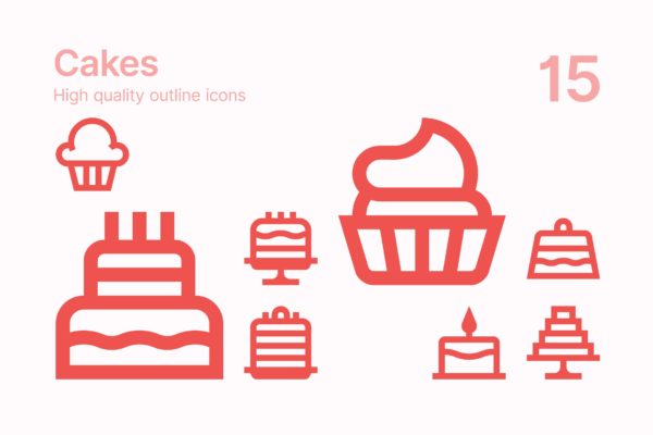 轮廓蛋糕图标矢量集合 Cake Icons