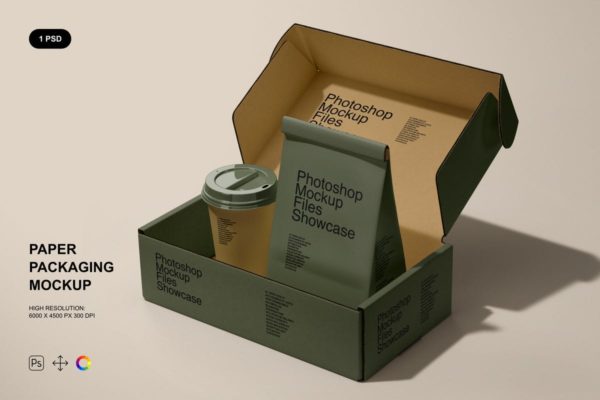 纸杯/纸袋/纸盒包装设计样机素材 Paper Packaging Mockup