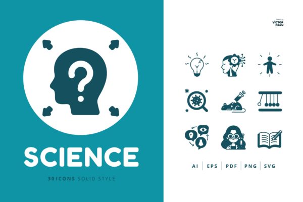 30枚实体风格科学图标素材 30 Icons Science Solid Style