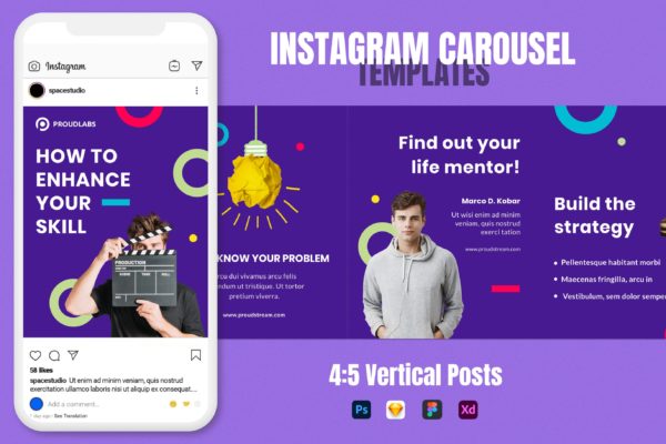 直播构建策略商业数字营销Instagram帖子轮播图模板 Instagram Carousel