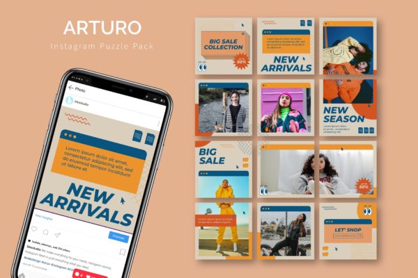 新品服装Instagram十二宫格拼图模板 Arturo – Instagram Puzzle Template