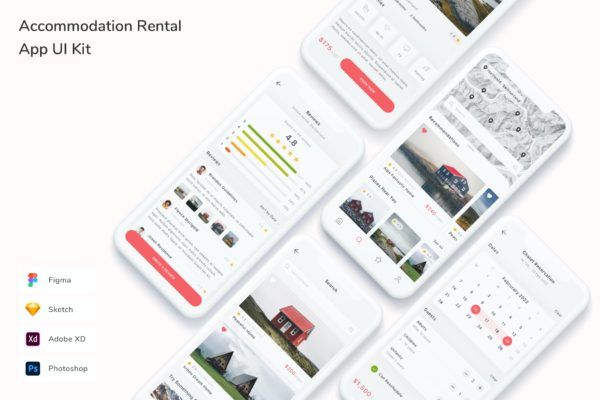 住宿出租App UI设计素材 Accommodation Rental App UI Kit