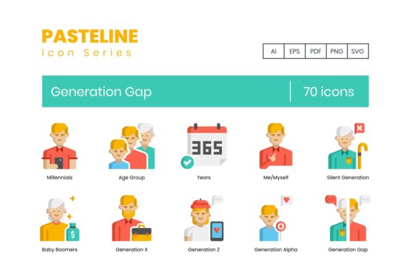 70枚Pasteline系列代沟图标素材 70 Generation Gap Icons – Pasteline Series