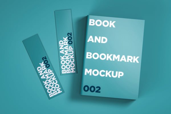 书籍封面设计和书签样机模板002 Book And Bookmark Mockup 002