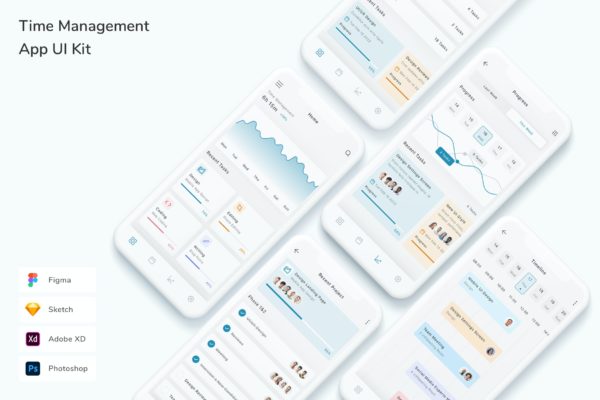 时间管理App UI设计素材 Time Management App UI Kit