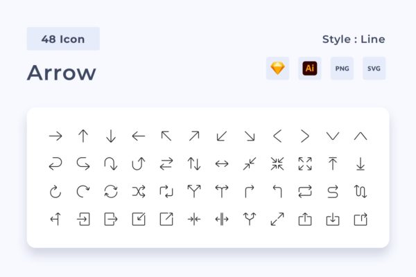 48枚黑色线条风格箭头图标包 48 Arrow Black Line Style Icon Pack