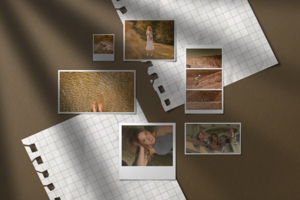 阳光阴影宝丽来照片样机模板 Polaroid Photo Mockup Template