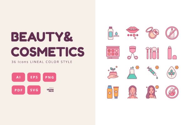 36个美容&化妆品线性彩色风格图标 36 Icons Beauty&Cosmetics Lineal Color Style