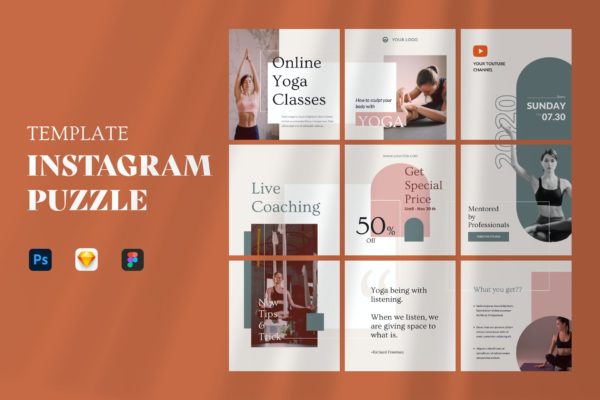 瑜伽在线课程Instagram九宫格拼图模板 Instagram Puzzle
