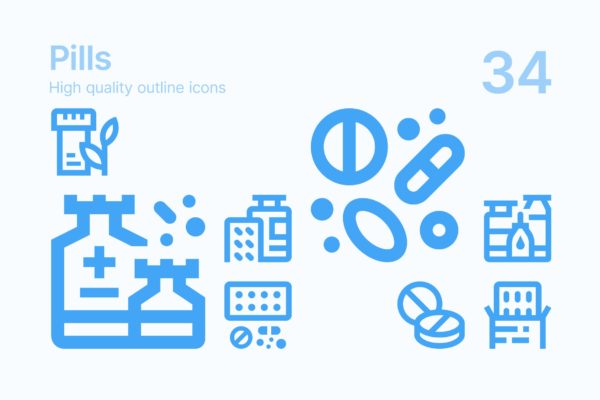 轮廓药丸图标矢量集合 Pills Icons