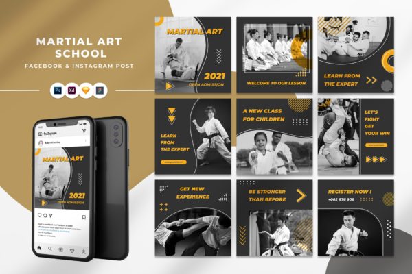 武术学校推广Instagram帖子社交素材 Martial Art Schools Instagram Post