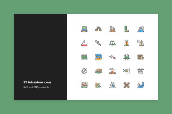 彩色风格矢量冒险图标集合 Adventure Icons – Color Style