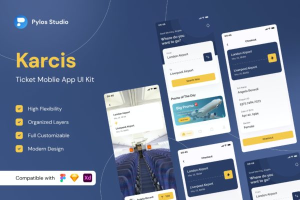 机票票券App设计UI套件 Karcis – Ticket Mobile App UI Kits