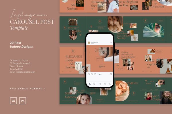女性美容/化妆品主题Instagram轮播图模板 Carousel Instagram