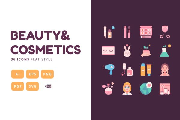 36个美容&化妆品扁平风格图标 36 Icons Beauty&Cosmetics Flat Style