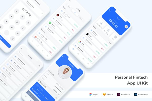 个人钱包金融科技App UI设计素材 Personal Fintech App UI Kit