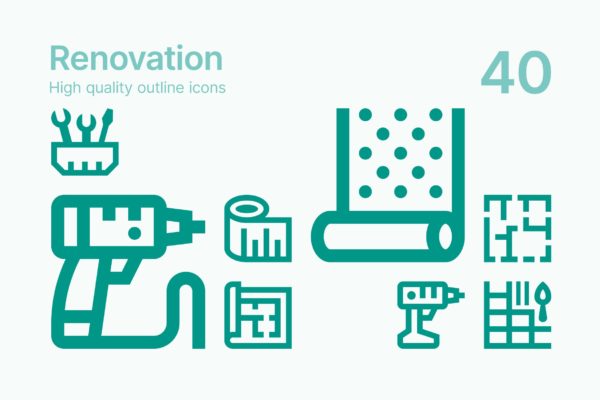 轮廓装修图标矢量集合 Renovation Icons
