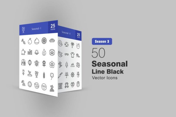 50个季节元素线条图标 50 Seasonal Line Icons