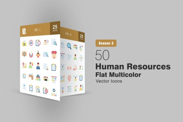 50个HR人力资源扁平多彩图标 50 HR Flat Multicolor Icons