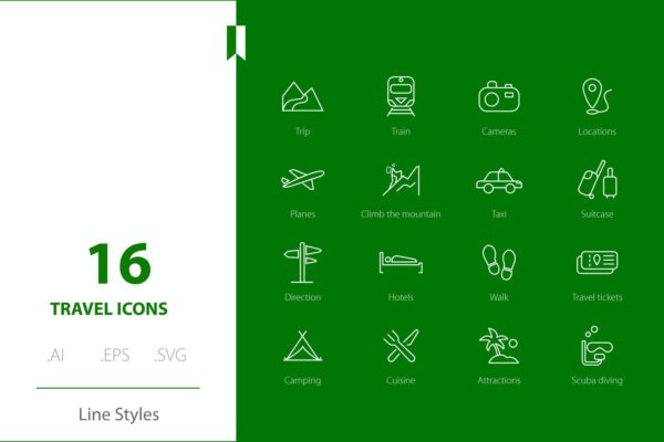 线条风格矢量旅行图标素材 Travel Icon Line Styles